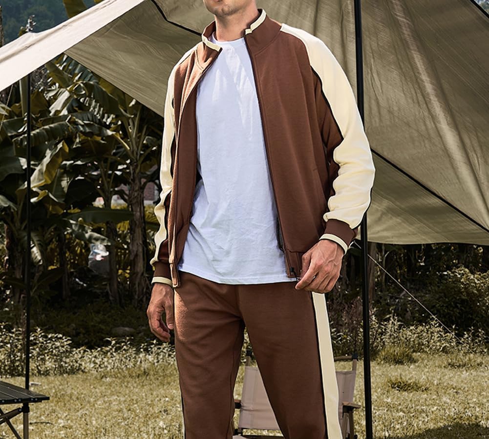 Dres dwuczęściowy dla mężczyzn z kolorowymi panelami i sportową wstęgą