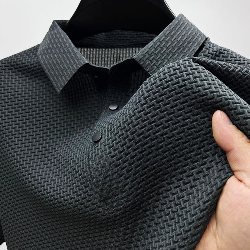 Męska teksturowana koszulka polo z krótkim rękawem i nowoczesnymi guzikami