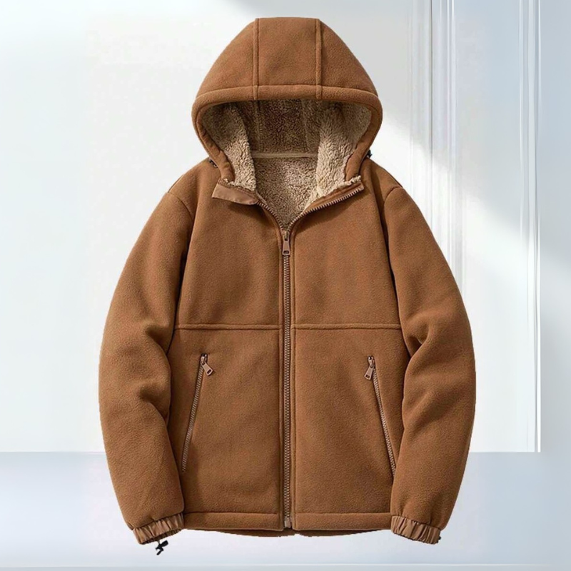 Męska dzianinowa kurtka zimowa z kapturem i kieszeniami na zamek